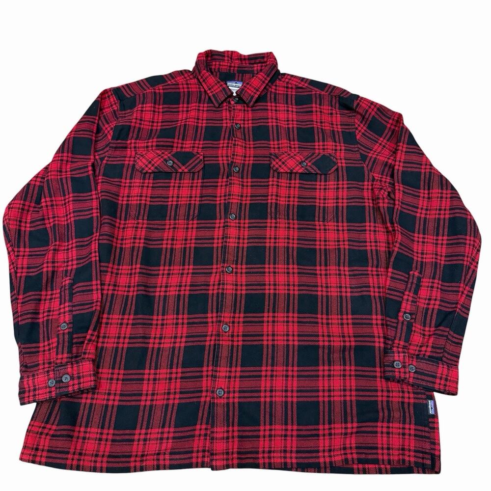Patagonia Shirt Men's XXL Red & Black Fjord Flannel Button Up Cotton Gorpcore